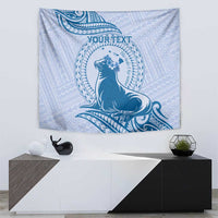 Personalised Hawaii Monk Seal Tapestry Polynesian Tattoo With Tropical Flowers - Blue Pastel