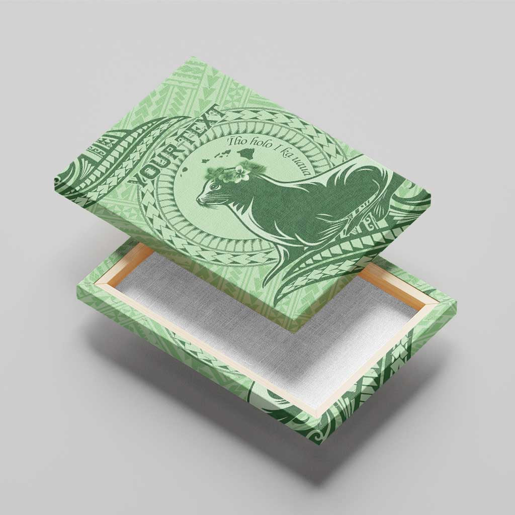 Personalised Hawaii Monk Seal Canvas Wall Art Polynesian Tattoo With Tropical Flowers - Green Pastel