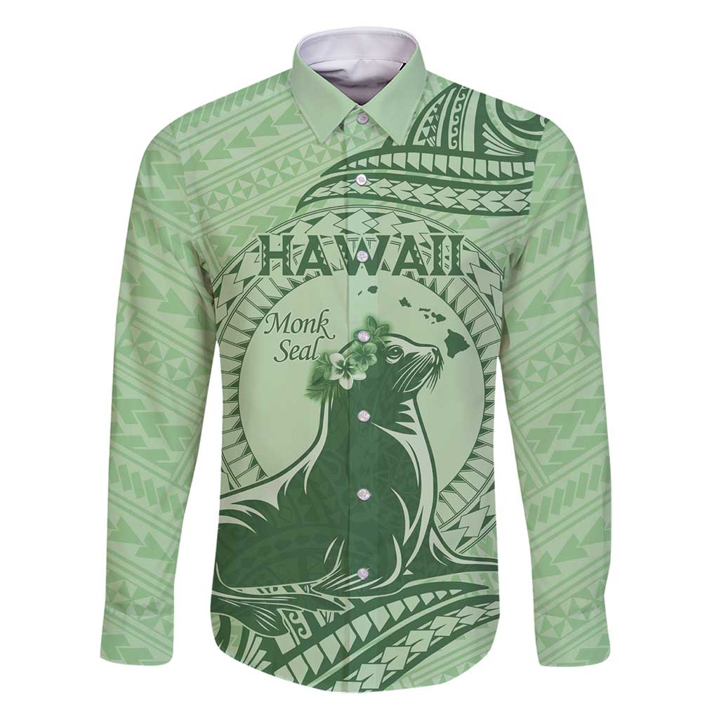 Personalised Hawaii Monk Seal Family Matching Summer Maxi Dress and Hawaiian Shirt Polynesian Tattoo With Tropical Flowers - Green Pastel