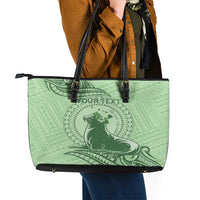 Personalised Hawaii Monk Seal Leather Tote Bag Polynesian Tattoo With Tropical Flowers - Green Pastel LT14 - Polynesian Pride