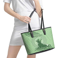 Personalised Hawaii Monk Seal Leather Tote Bag Polynesian Tattoo With Tropical Flowers - Green Pastel LT14 - Polynesian Pride