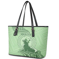 Personalised Hawaii Monk Seal Leather Tote Bag Polynesian Tattoo With Tropical Flowers - Green Pastel LT14 - Polynesian Pride