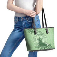 Personalised Hawaii Monk Seal Leather Tote Bag Polynesian Tattoo With Tropical Flowers - Green Pastel LT14 - Polynesian Pride