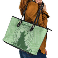 Personalised Hawaii Monk Seal Leather Tote Bag Polynesian Tattoo With Tropical Flowers - Green Pastel LT14 - Polynesian Pride