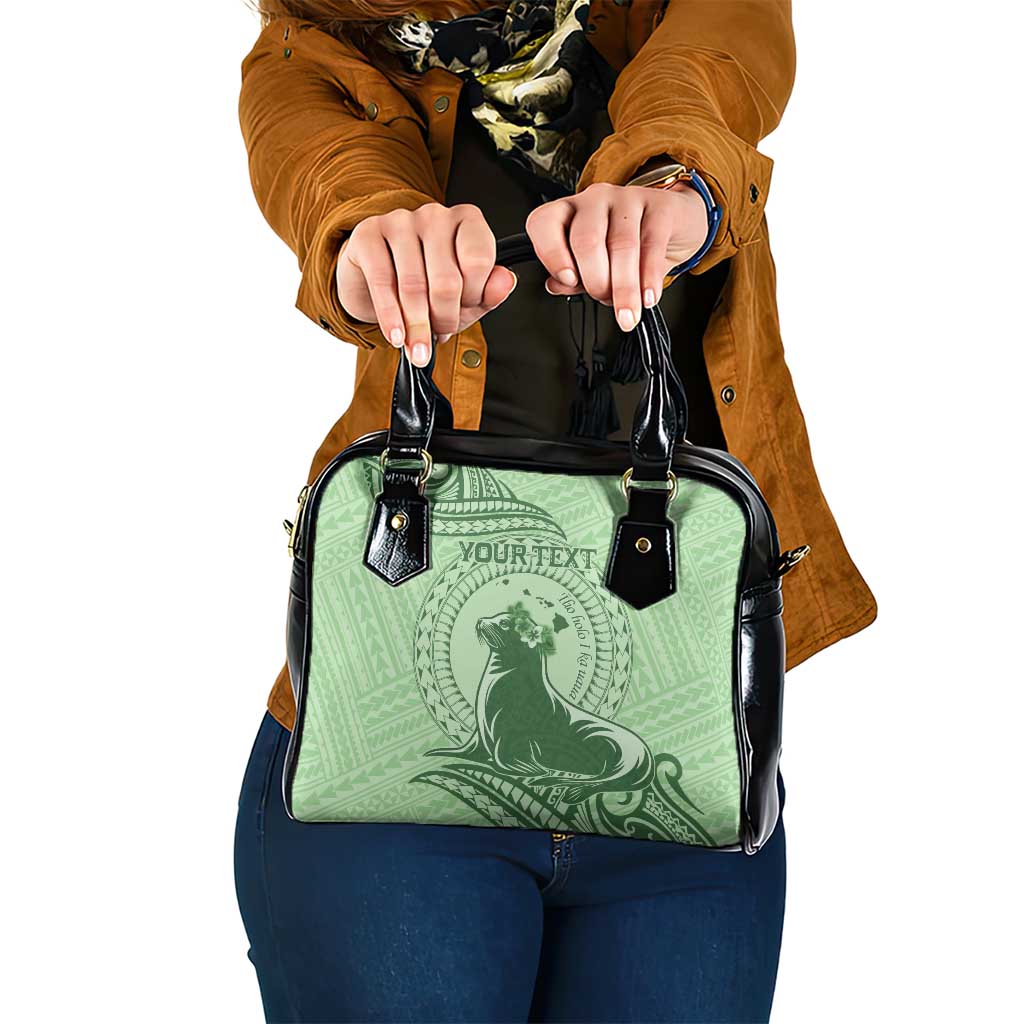 Personalised Hawaii Monk Seal Shoulder Handbag Polynesian Tattoo With Tropical Flowers - Green Pastel LT14 One Size Green - Polynesian Pride