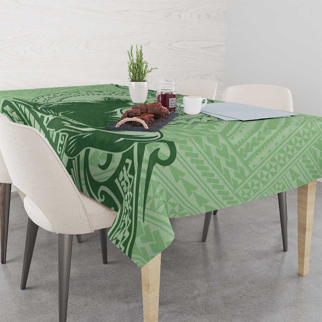 Personalised Hawaii Monk Seal Tablecloth Polynesian Tattoo With Tropical Flowers - Green Pastel