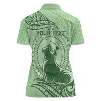 Personalised Hawaii Monk Seal Women Polo Shirt Polynesian Tattoo With Tropical Flowers - Green Pastel
