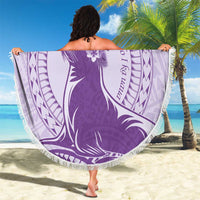Personalised Hawaii Monk Seal Beach Blanket Polynesian Tattoo With Tropical Flowers - Purple Pastel