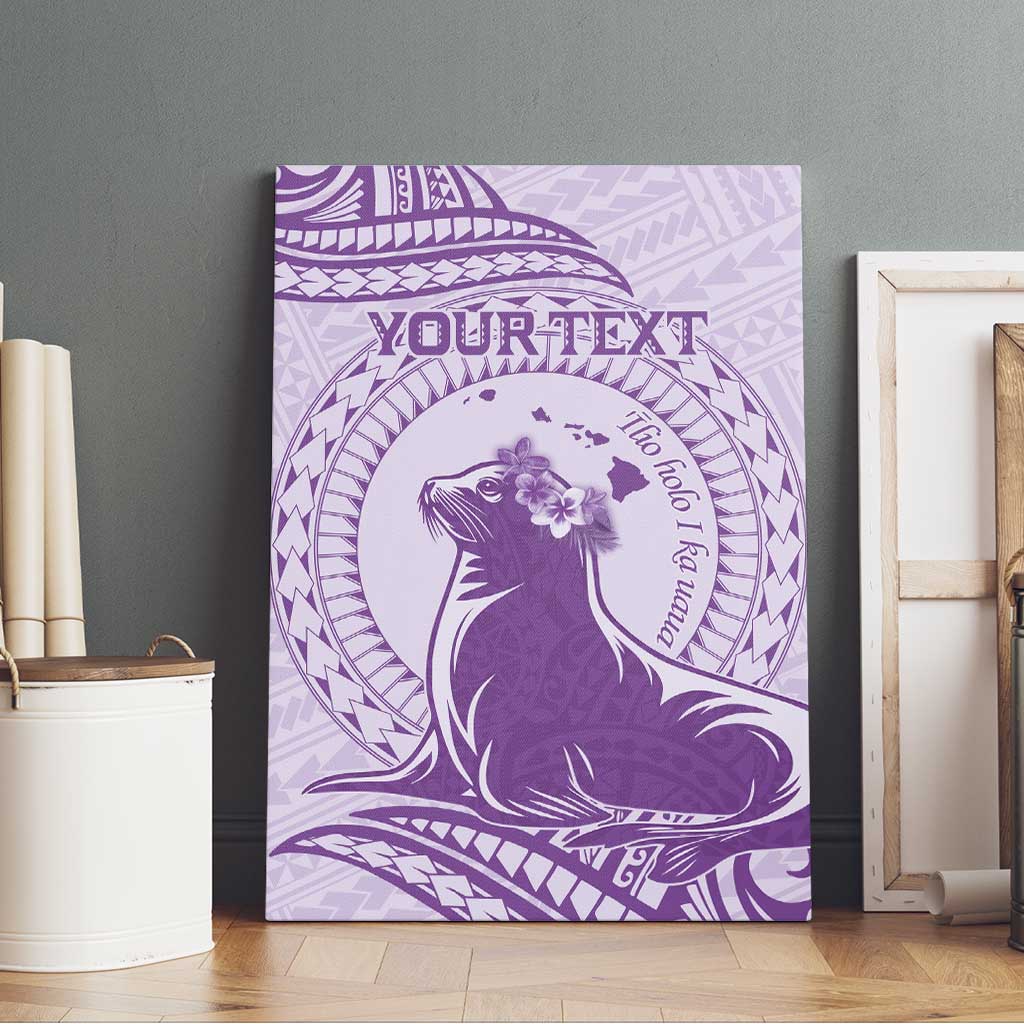 Personalised Hawaii Monk Seal Canvas Wall Art Polynesian Tattoo With Tropical Flowers - Purple Pastel
