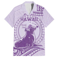 Personalised Hawaii Monk Seal Family Matching Short Sleeve Bodycon Dress and Hawaiian Shirt Polynesian Tattoo With Tropical Flowers - Purple Pastel LT14 Dad's Shirt - Short Sleeve Purple - Polynesian Pride