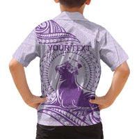Personalised Hawaii Monk Seal Family Matching Summer Maxi Dress and Hawaiian Shirt Polynesian Tattoo With Tropical Flowers - Purple Pastel LT14 - Polynesian Pride