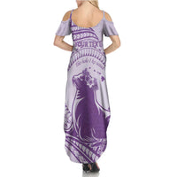 Personalised Hawaii Monk Seal Family Matching Summer Maxi Dress and Hawaiian Shirt Polynesian Tattoo With Tropical Flowers - Purple Pastel LT14 - Polynesian Pride