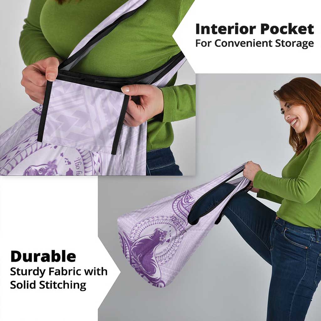 Personalised Hawaii Monk Seal Grocery Bag Polynesian Tattoo With Tropical Flowers - Purple Pastel