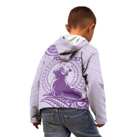 Personalised Hawaii Monk Seal Kid Hoodie Polynesian Tattoo With Tropical Flowers - Purple Pastel