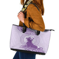 Personalised Hawaii Monk Seal Leather Tote Bag Polynesian Tattoo With Tropical Flowers - Purple Pastel LT14 Purple - Polynesian Pride