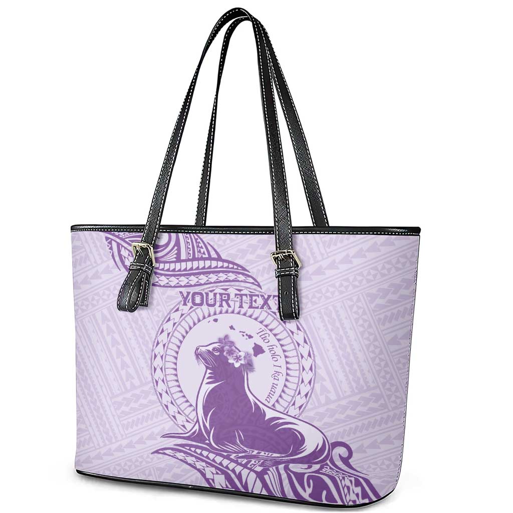 Personalised Hawaii Monk Seal Leather Tote Bag Polynesian Tattoo With Tropical Flowers - Purple Pastel LT14 - Polynesian Pride