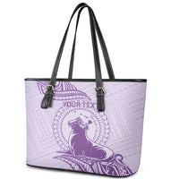 Personalised Hawaii Monk Seal Leather Tote Bag Polynesian Tattoo With Tropical Flowers - Purple Pastel LT14 - Polynesian Pride