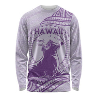 Personalised Hawaii Monk Seal Long Sleeve Shirt Polynesian Tattoo With Tropical Flowers - Purple Pastel LT14 Unisex Purple - Polynesian Pride