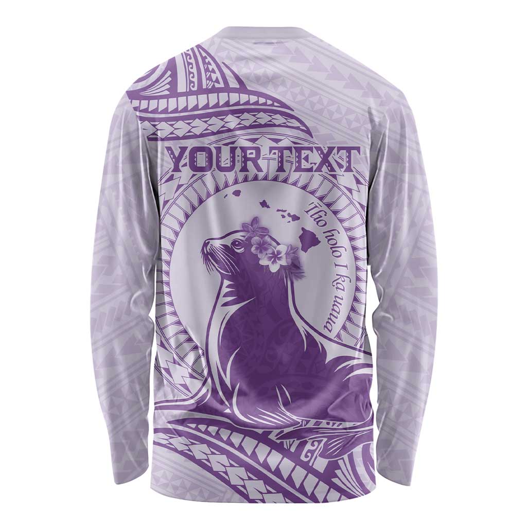 Personalised Hawaii Monk Seal Long Sleeve Shirt Polynesian Tattoo With Tropical Flowers - Purple Pastel LT14 - Polynesian Pride