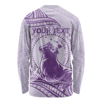 Personalised Hawaii Monk Seal Long Sleeve Shirt Polynesian Tattoo With Tropical Flowers - Purple Pastel LT14 - Polynesian Pride