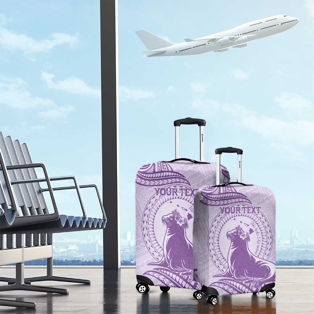 Personalised Hawaii Monk Seal Luggage Cover Polynesian Tattoo With Tropical Flowers - Purple Pastel