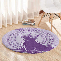 Personalised Hawaii Monk Seal Round Carpet Polynesian Tattoo With Tropical Flowers - Purple Pastel LT14 - Polynesian Pride