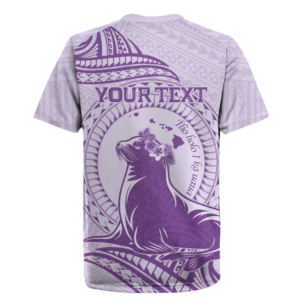 Personalised Hawaii Monk Seal Rugby Jersey Polynesian Tattoo With Tropical Flowers - Purple Pastel