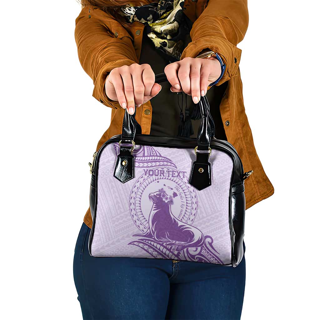 Personalised Hawaii Monk Seal Shoulder Handbag Polynesian Tattoo With Tropical Flowers - Purple Pastel LT14 One Size Purple - Polynesian Pride