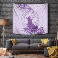 Personalised Hawaii Monk Seal Tapestry Polynesian Tattoo With Tropical Flowers - Purple Pastel