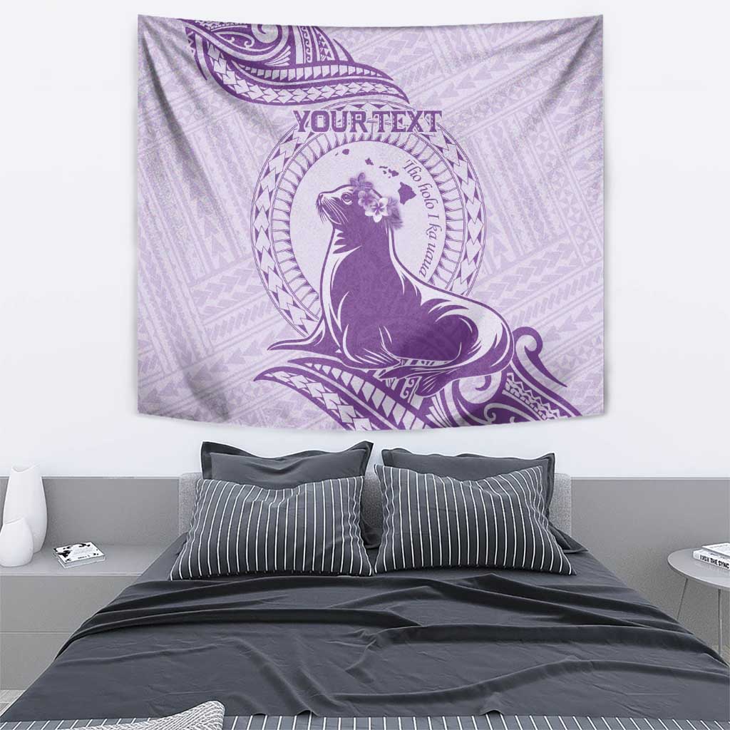 Personalised Hawaii Monk Seal Tapestry Polynesian Tattoo With Tropical Flowers - Purple Pastel