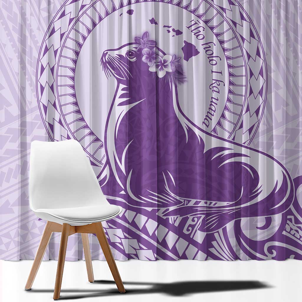 Personalised Hawaii Monk Seal Window Curtain Polynesian Tattoo With Tropical Flowers - Purple Pastel