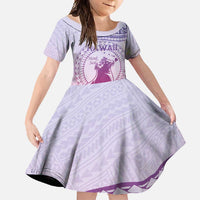 Personalised Hawaii Monk Seal Family Matching Long Sleeve Bodycon Dress and Hawaiian Shirt Polynesian Tattoo With Tropical Flowers - Purple Gradient LT14 Daughter's Dress Purple - Polynesian Pride