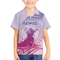 Personalised Hawaii Monk Seal Family Matching Off The Shoulder Long Sleeve Dress and Hawaiian Shirt Polynesian Tattoo With Tropical Flowers - Purple Gradient LT14 Son's Shirt Purple - Polynesian Pride