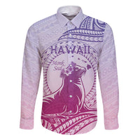 Personalised Hawaii Monk Seal Family Matching Short Sleeve Bodycon Dress and Hawaiian Shirt Polynesian Tattoo With Tropical Flowers - Purple Gradient LT14 Dad's Shirt - Long Sleeve Purple - Polynesian Pride