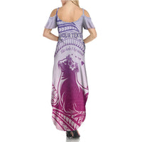 Personalised Hawaii Monk Seal Family Matching Summer Maxi Dress and Hawaiian Shirt Polynesian Tattoo With Tropical Flowers - Purple Gradient LT14 - Polynesian Pride