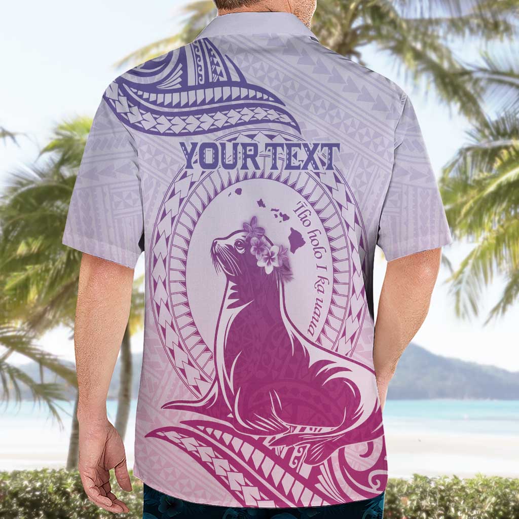 Personalised Hawaii Monk Seal Hawaiian Shirt Polynesian Tattoo With Tropical Flowers - Purple Gradient