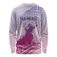 Personalised Hawaii Monk Seal Long Sleeve Shirt Polynesian Tattoo With Tropical Flowers - Purple Gradient LT14 Unisex Purple - Polynesian Pride