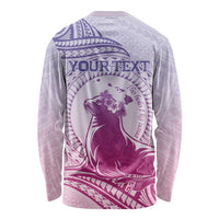 Personalised Hawaii Monk Seal Long Sleeve Shirt Polynesian Tattoo With Tropical Flowers - Purple Gradient LT14 - Polynesian Pride