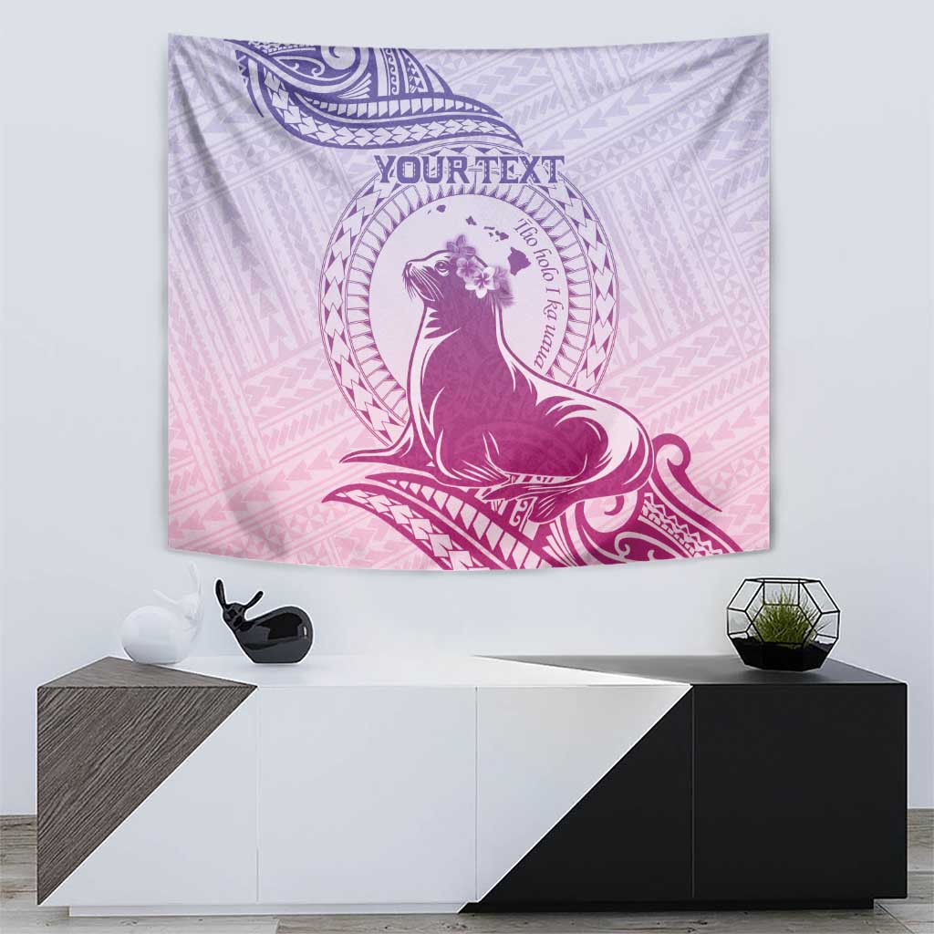 Personalised Hawaii Monk Seal Tapestry Polynesian Tattoo With Tropical Flowers - Purple Gradient