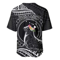 Personalised Hawaii Monk Seal Baseball Jersey Polynesian Tattoo With Tropical Flowers - Black LT14 - Polynesian Pride