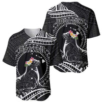 Personalised Hawaii Monk Seal Baseball Jersey Polynesian Tattoo With Tropical Flowers - Black LT14 - Polynesian Pride