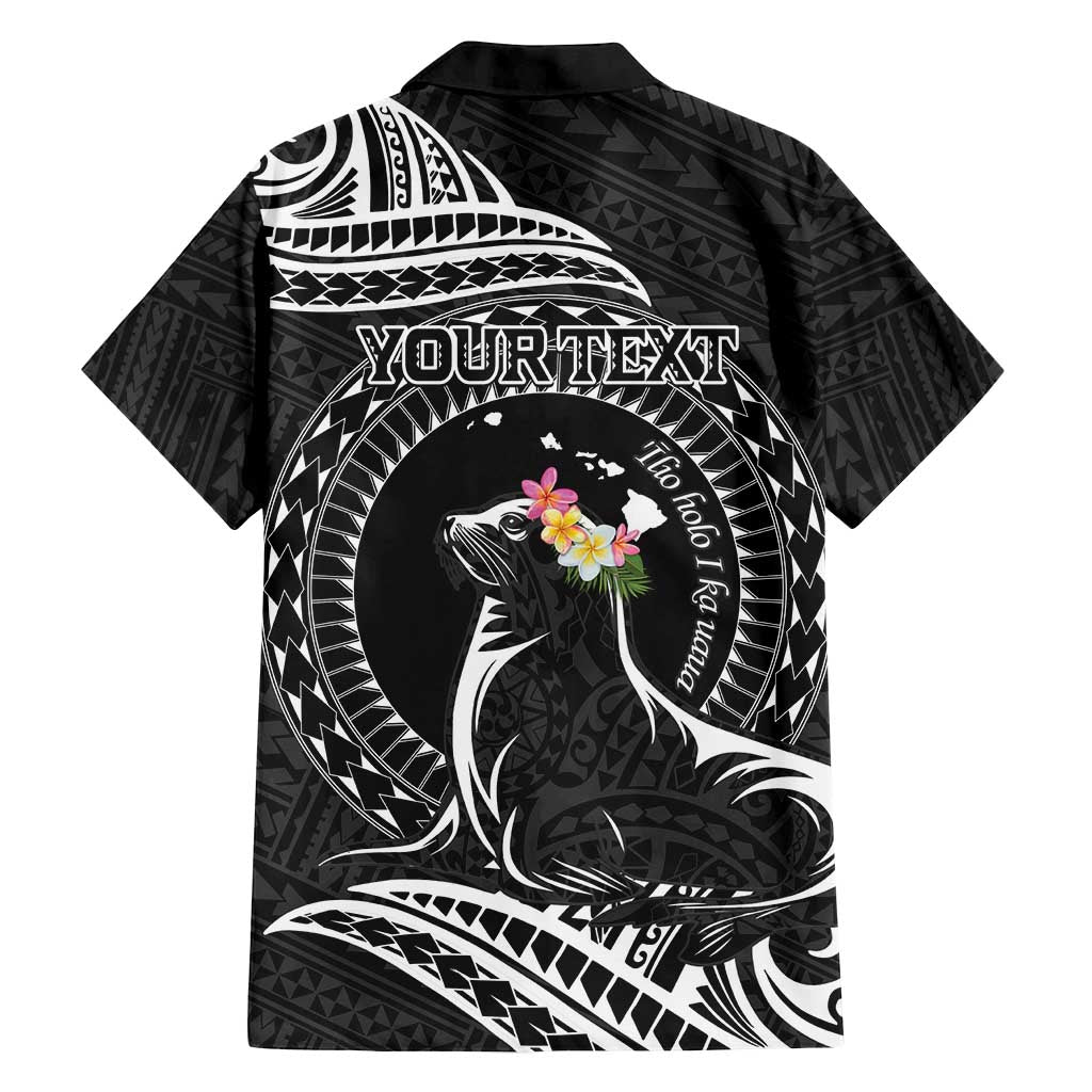 Personalised Hawaii Monk Seal Family Matching Long Sleeve Bodycon Dress and Hawaiian Shirt Polynesian Tattoo With Tropical Flowers - Black LT14 - Polynesian Pride