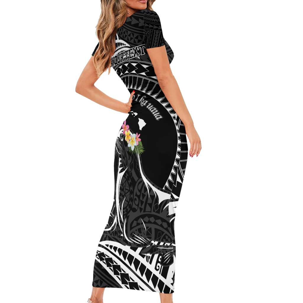 Personalised Hawaii Monk Seal Family Matching Short Sleeve Bodycon Dress and Hawaiian Shirt Polynesian Tattoo With Tropical Flowers - Black LT14 - Polynesian Pride