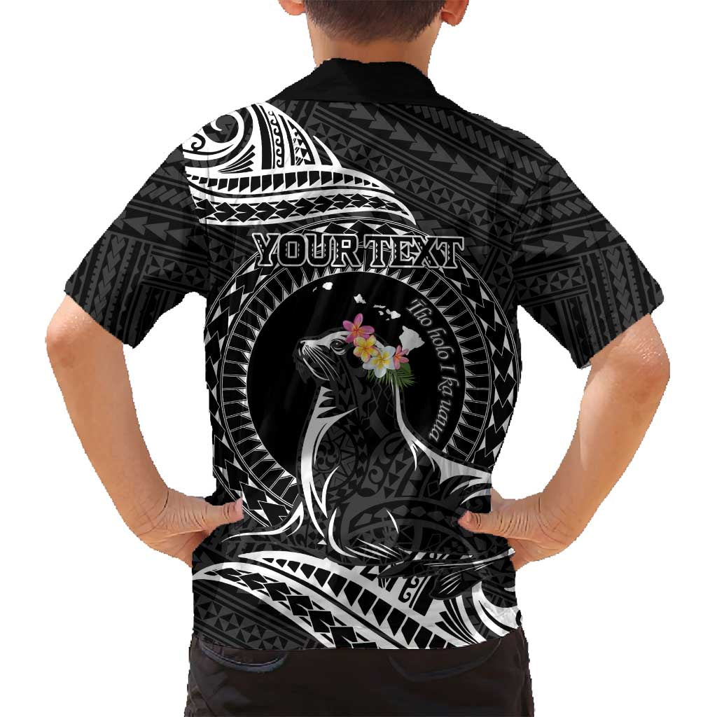 Personalised Hawaii Monk Seal Family Matching Summer Maxi Dress and Hawaiian Shirt Polynesian Tattoo With Tropical Flowers - Black LT14 - Polynesian Pride