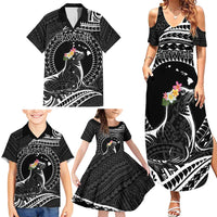 Personalised Hawaii Monk Seal Family Matching Summer Maxi Dress and Hawaiian Shirt Polynesian Tattoo With Tropical Flowers - Black LT14 - Polynesian Pride