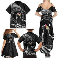 Personalised Hawaii Monk Seal Family Matching Summer Maxi Dress and Hawaiian Shirt Polynesian Tattoo With Tropical Flowers - Black LT14 - Polynesian Pride
