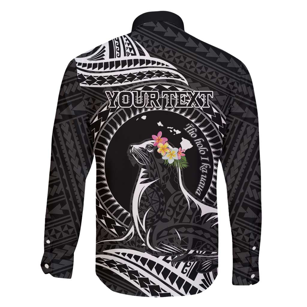 Personalised Hawaii Monk Seal Family Matching Summer Maxi Dress and Hawaiian Shirt Polynesian Tattoo With Tropical Flowers - Black LT14 - Polynesian Pride