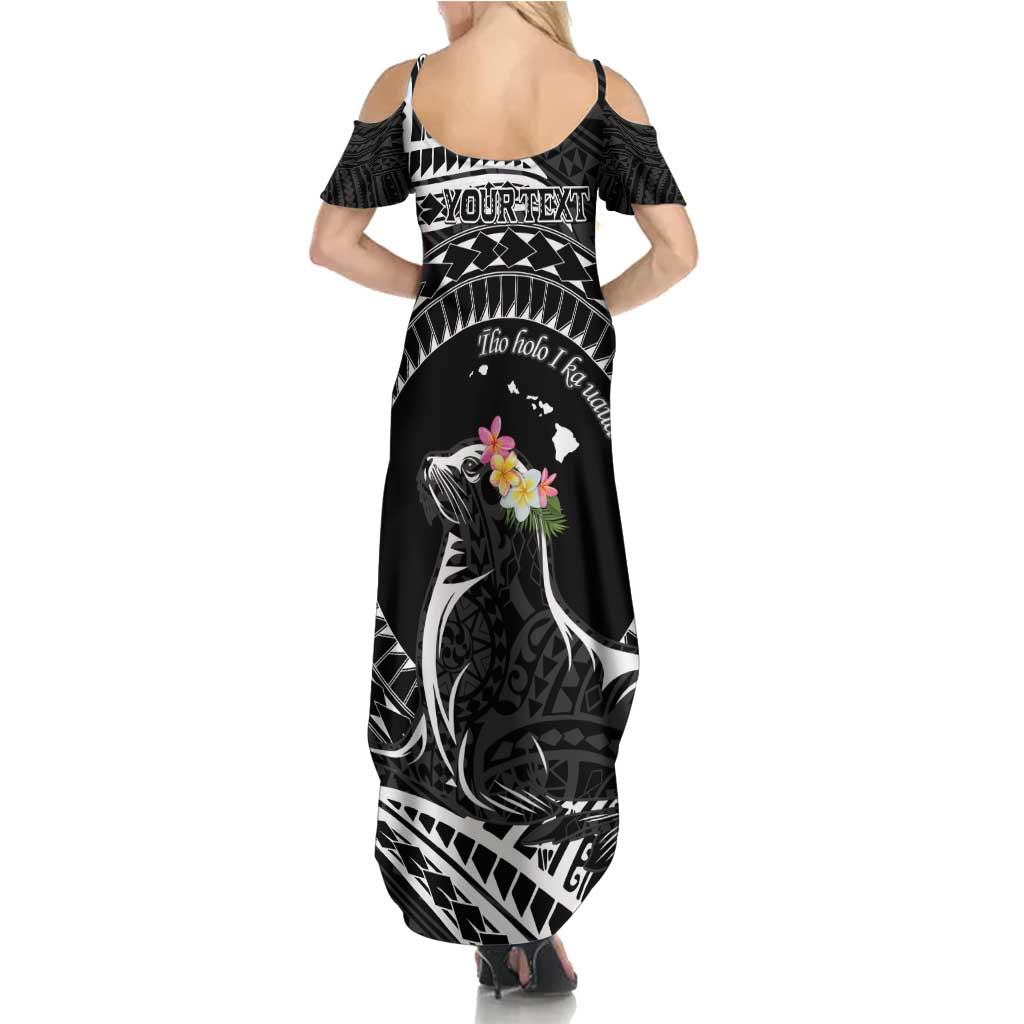 Personalised Hawaii Monk Seal Family Matching Summer Maxi Dress and Hawaiian Shirt Polynesian Tattoo With Tropical Flowers - Black LT14 - Polynesian Pride
