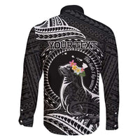 Personalised Hawaii Monk Seal Family Matching Tank Maxi Dress and Hawaiian Shirt Polynesian Tattoo With Tropical Flowers - Black