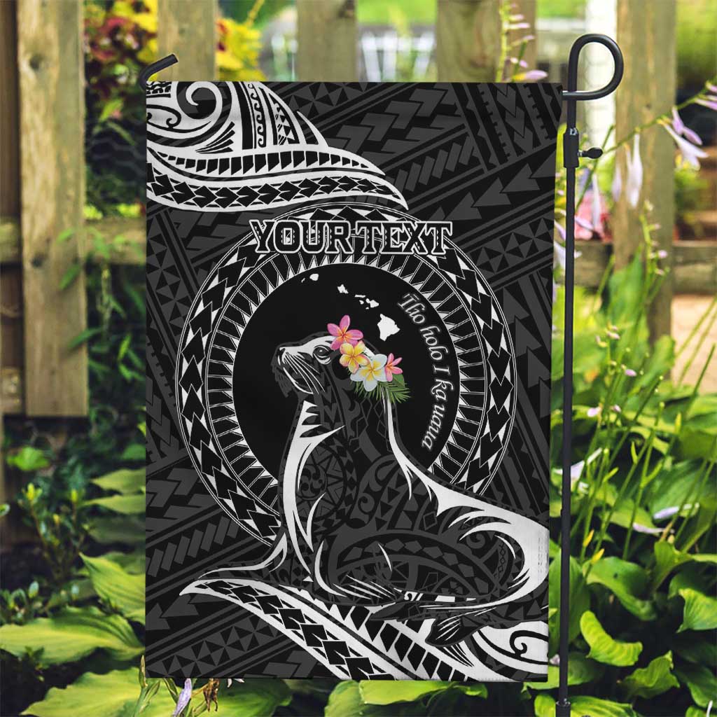 Personalised Hawaii Monk Seal Garden Flag Polynesian Tattoo With Tropical Flowers - Black